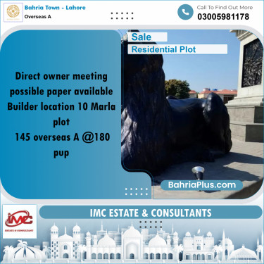 10 Marla Residential Plot for Sale in Overseas A -  Bahria Town, Lahore - (BP-292223)