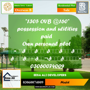 Residential Plot for Sale in Overseas B -  Bahria Town, Lahore - (BP-292268)