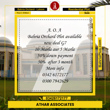 10 Marla Residential Plot for Sale in Phase 4 - G6 Block -  Bahria Orchard, Lahore - (BP-292323)