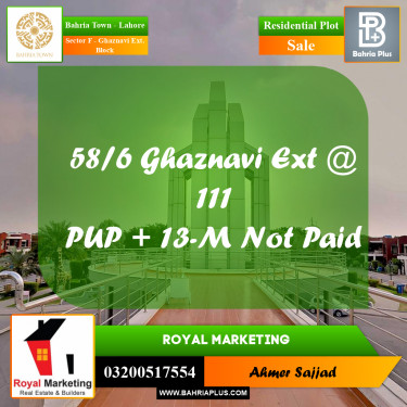 13 Marla Residential Plot for Sale in Sector F - Ghaznavi Ext. Block -  Bahria Town, Lahore - (BP-292472)