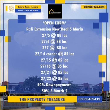 5 Marla Residential Plot for Sale in Sector E - Rafi Ext. Block -  Bahria Town, Lahore - (BP-292521)