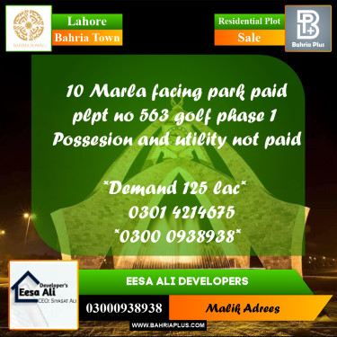 Residential Plot for Sale in Bahria Town, Lahore - (BP-292566)