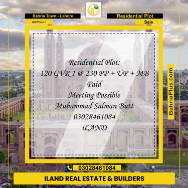 20 Marla Residential Plot for Sale in Golf Phase 1 -  Bahria Town, Lahore - (BP-292597)
