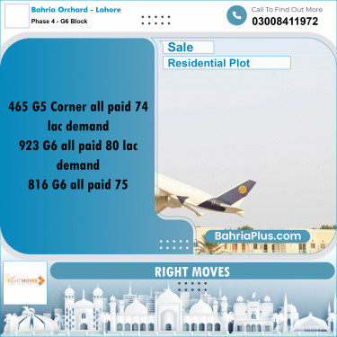 10 Marla Residential Plot for Sale in Phase 4 - G6 Block -  Bahria Orchard, Lahore - (BP-292600)