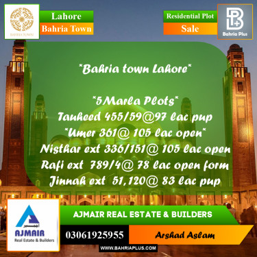 Residential Plot for Sale in Bahria Town, Lahore - (BP-292614)