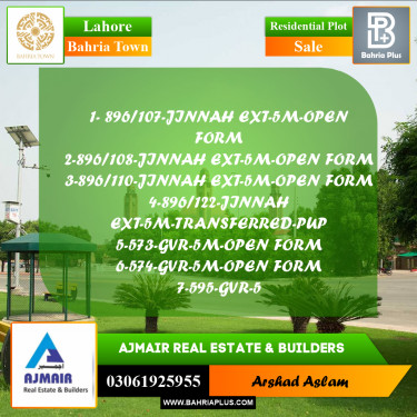 Residential Plot for Sale in Bahria Town, Lahore - (BP-292615)