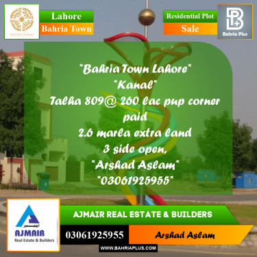 Residential Plot for Sale in Bahria Town, Lahore - (BP-292619)