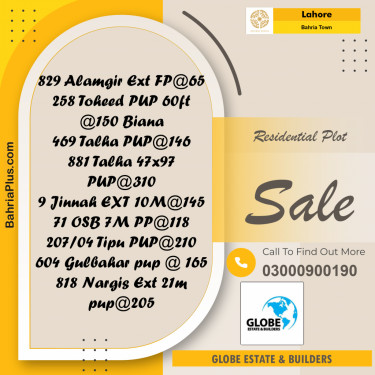 Residential Plot for Sale in Bahria Town, Lahore - (BP-292734)