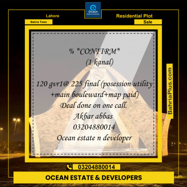 Residential Plot for Sale in Bahria Town, Lahore - (BP-292826)