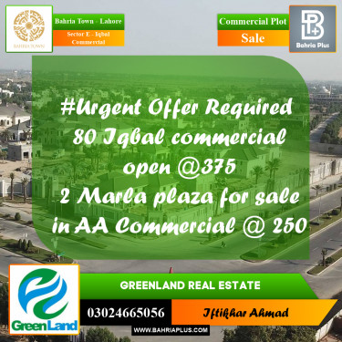 5 Marla Commercial Plot for Sale in Sector E - Iqbal Commercial -  Bahria Town, Lahore - (BP-292877)