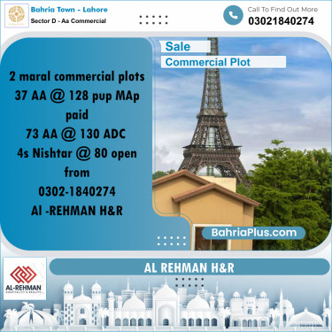 2 Marla Commercial Plot for Sale in Sector D - AA Commercial -  Bahria Town, Lahore - (BP-292891)