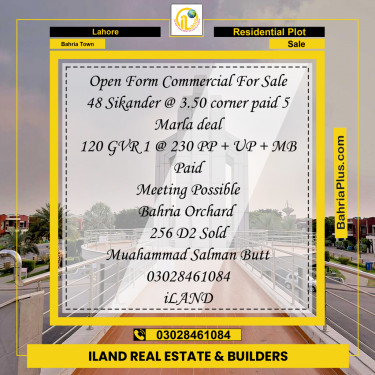 Residential Plot for Sale in Bahria Town, Lahore - (BP-292899)