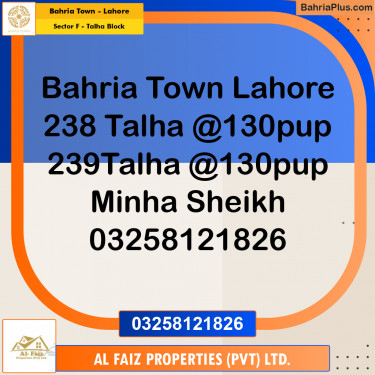 10 Marla Residential Plot for Sale in Sector F - Talha Block -  Bahria Town, Lahore - (BP-292952)
