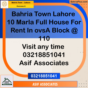 10 Marla Residential House for Rent in Overseas A -  Bahria Town, Lahore - (BP-292954)