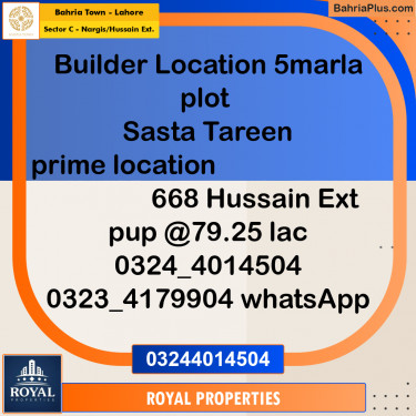 Residential Plot for Sale in Sector C - Nargis/Hussain Ext. -  Bahria Town, Lahore - (BP-292960)