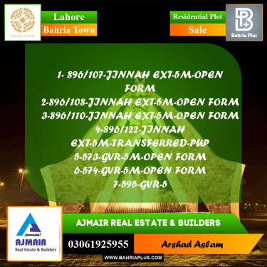 Residential Plot for Sale in Bahria Town, Lahore - (BP-292969)