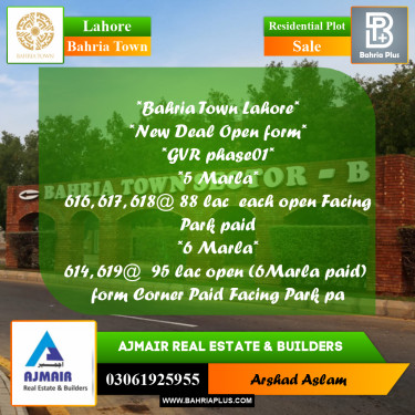 Residential Plot for Sale in Bahria Town, Lahore - (BP-292971)