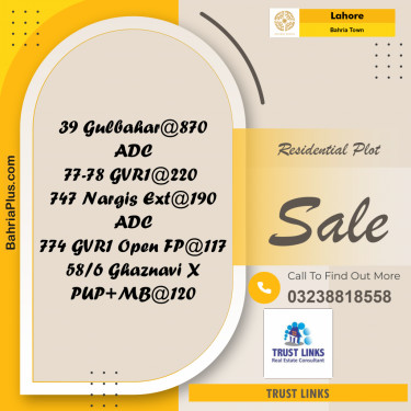 Residential Plot for Sale in Bahria Town, Lahore - (BP-293001)