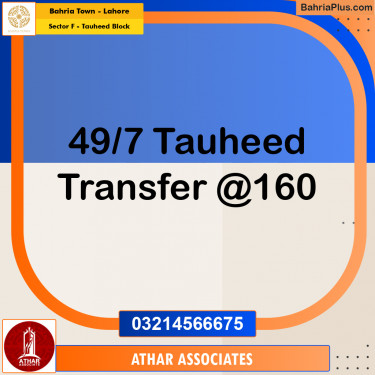 1 Kanal Residential Plot for Sale in Sector F - Tauheed Block -  Bahria Town, Lahore - (BP-293043)