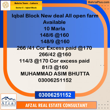 10 Marla Residential Plot for Sale in Sector E - Iqbal Block -  Bahria Town, Lahore - (BP-293050)