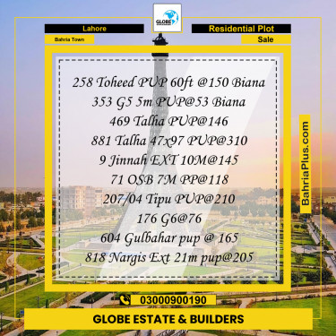 Residential Plot for Sale in Bahria Town, Lahore - (BP-293083)