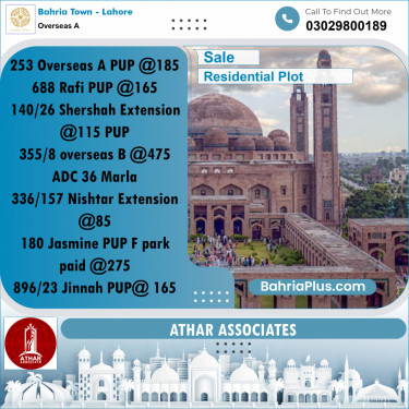 10 Marla Residential Plot for Sale in Overseas A -  Bahria Town, Lahore - (BP-293094)