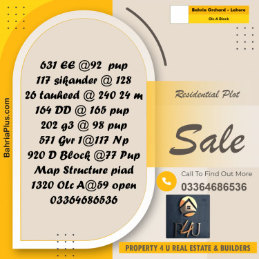 5 Marla Residential Plot for Sale in OLC-A Block -  Bahria Orchard, Lahore - (BP-293098)