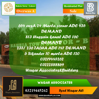 1 Kanal Residential Plot for Sale in Overseas A -  Bahria Town, Lahore - (BP-293178)