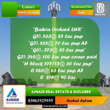 Residential Plot for Sale in Bahria Orchard, Lahore - (BP-293193)