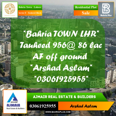 10 Marla Residential Plot for Sale in Sector F - Tauheed Block -  Bahria Town, Lahore - (BP-293194)