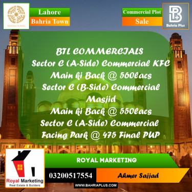 Commercial Plot for Sale in Bahria Town, Lahore - (BP-293195)
