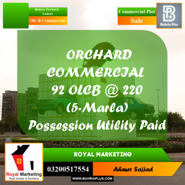 5 Marla Commercial Plot for Sale in OLC B Commercial -  Bahria Orchard, Lahore - (BP-293200)