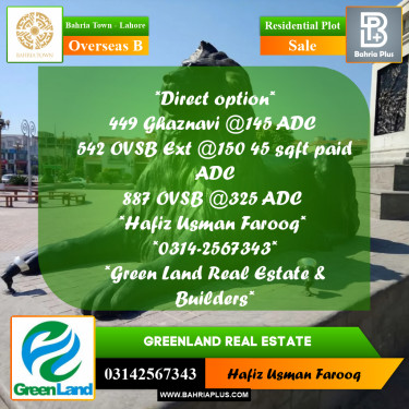 10 Marla Residential Plot for Sale in Overseas B -  Bahria Town, Lahore - (BP-293245)