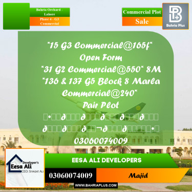 Commercial Plot for Sale in Phase 4 - G3 Commercial -  Bahria Orchard, Lahore - (BP-293251)