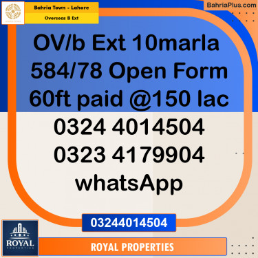 Residential Plot for Sale in Overseas B Ext -  Bahria Town, Lahore - (BP-293312)