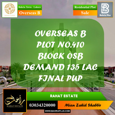 10 Marla Residential Plot for Sale in Overseas B -  Bahria Town, Lahore - (BP-293315)