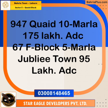 Residential Plot for Sale in Sector E - Quaid Block -  Bahria Town, Lahore - (BP-293435)