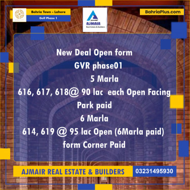 5 Marla Residential Plot for Sale in Golf Phase 1 -  Bahria Town, Lahore - (BP-293448)