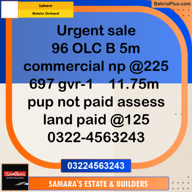 5 Marla Commercial Plot for Sale in Bahria Orchard, Lahore - (BP-293469)