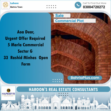 5 Marla Commercial Plot for Sale in Bahria Town, Lahore - (BP-293480)