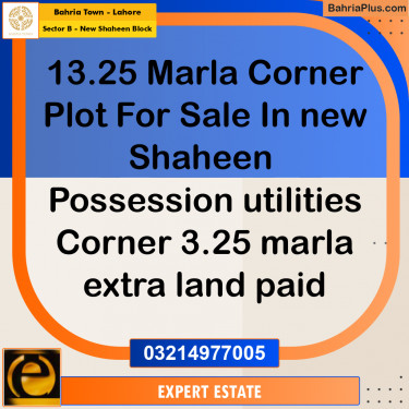 13.25 Marla Residential Plot for Sale in Sector B - New Shaheen Block -  Bahria Town, Lahore - (BP-293520)