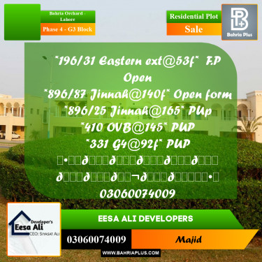 Residential Plot for Sale in Phase 4 - G3 Block -  Bahria Orchard, Lahore - (BP-293571)