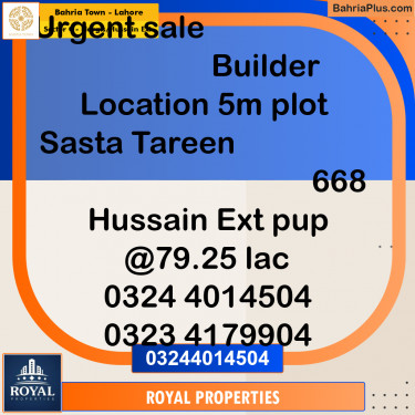 Residential Plot for Sale in Sector C - Nargis/Hussain Ext. -  Bahria Town, Lahore - (BP-293666)