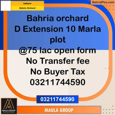 10 Marla Residential Plot for Sale in Bahria Orchard, Lahore - (BP-293716)