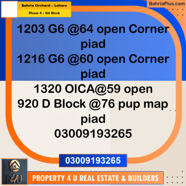10 Marla Residential Plot for Sale in Phase 4 - G6 Block -  Bahria Orchard, Lahore - (BP-293765)
