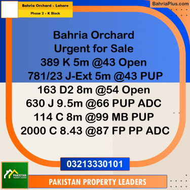 5 Marla Residential Plot for Sale in Phase 2 - K Block -  Bahria Orchard, Lahore - (BP-293768)