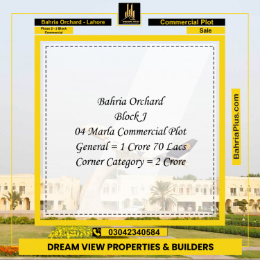 4 Marla Commercial Plot for Sale in Phase 2 - J Block Commercial -  Bahria Orchard, Lahore - (BP-293808)