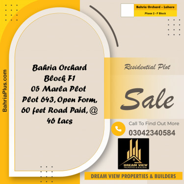 5 Marla Residential Plot for Sale in Phase 2 - F Block -  Bahria Orchard, Lahore - (BP-293816)