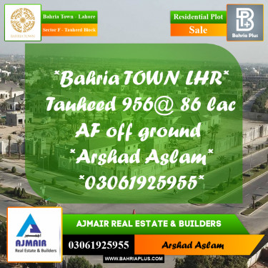 Residential Plot for Sale in Sector F - Tauheed Block -  Bahria Town, Lahore - (BP-293841)
