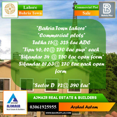 Commercial Plot for Sale in Bahria Town, Lahore - (BP-293842)